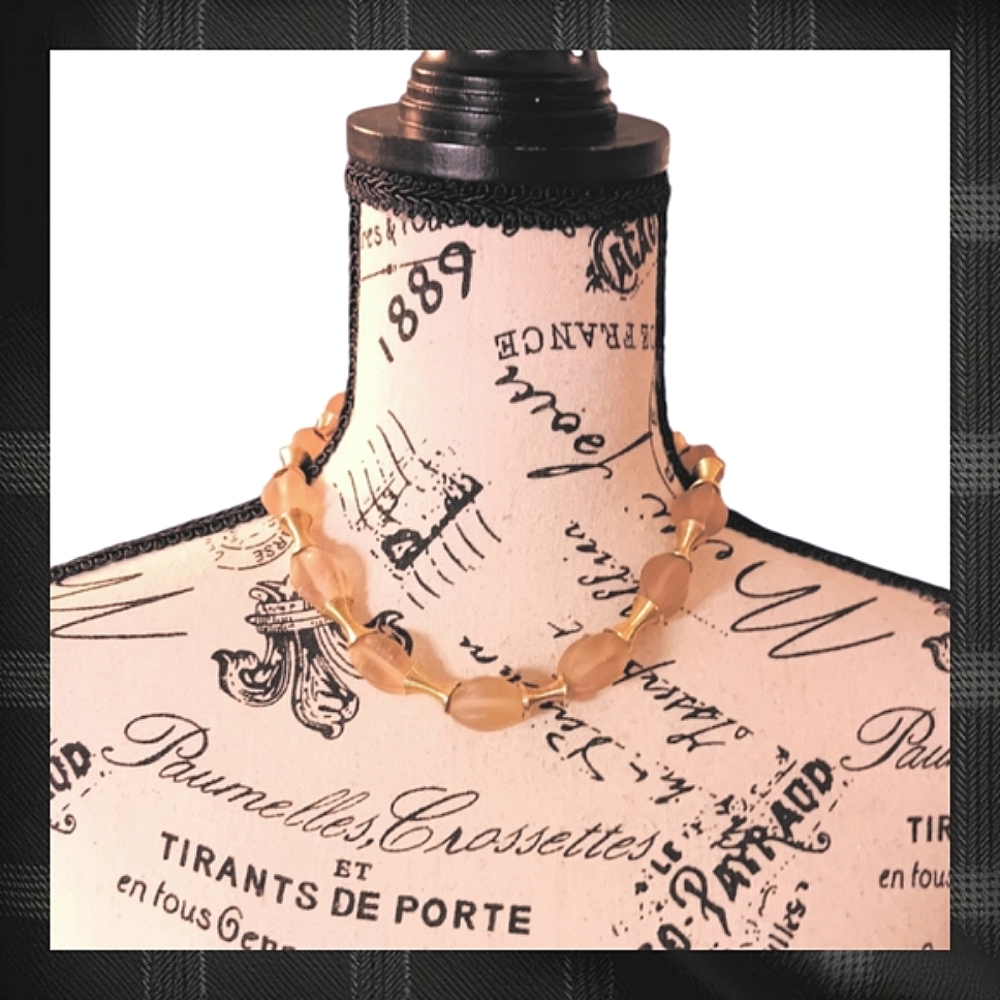 Vintage Pink & Gold Glass Chunky Necklace
